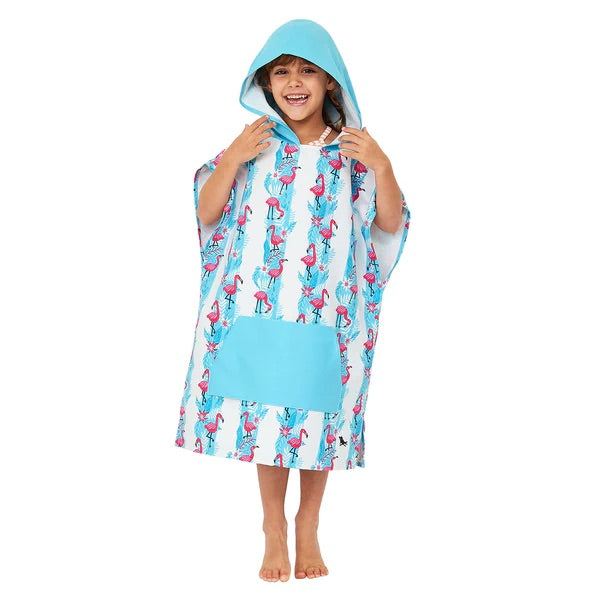 Kids Poncho - Quick Dry Hooded Towel - Flamingo Fever