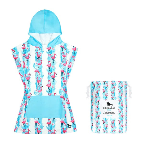 Kids Poncho - Quick Dry Hooded Towel - Flamingo Fever