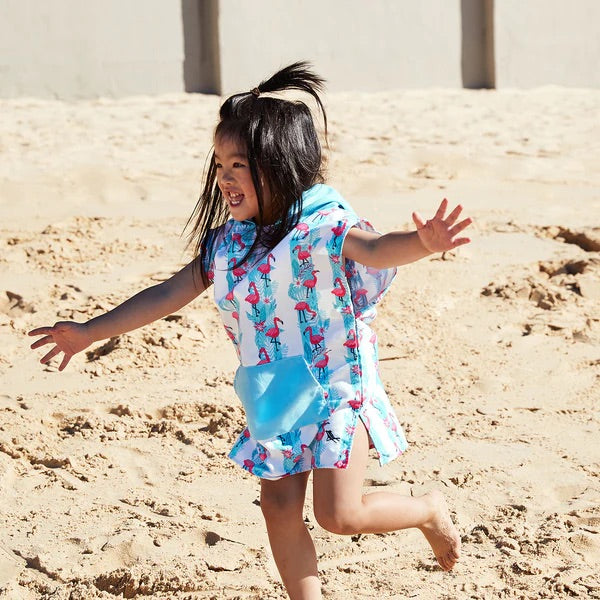 Kids Poncho - Quick Dry Hooded Towel - Flamingo Fever