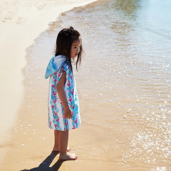Kids Poncho - Quick Dry Hooded Towel - Flamingo Fever