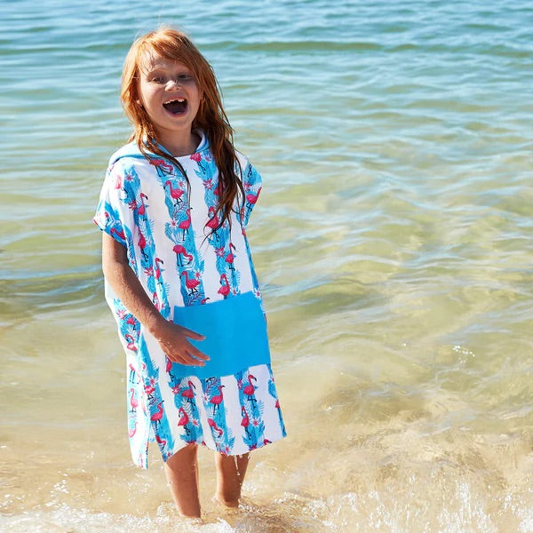 Kids Poncho - Quick Dry Hooded Towel - Flamingo Fever
