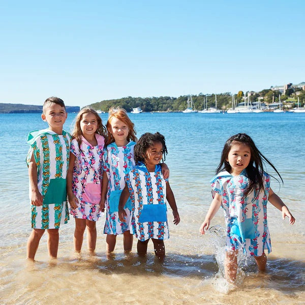 Kids Poncho - Quick Dry Hooded Towel - Flamingo Fever