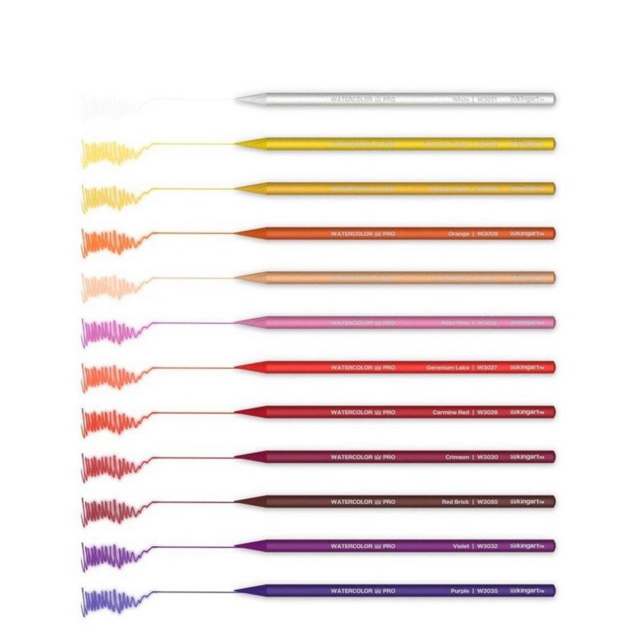KINGART® PRO Woodless Watercolor Pencils, Set of 24 Colors