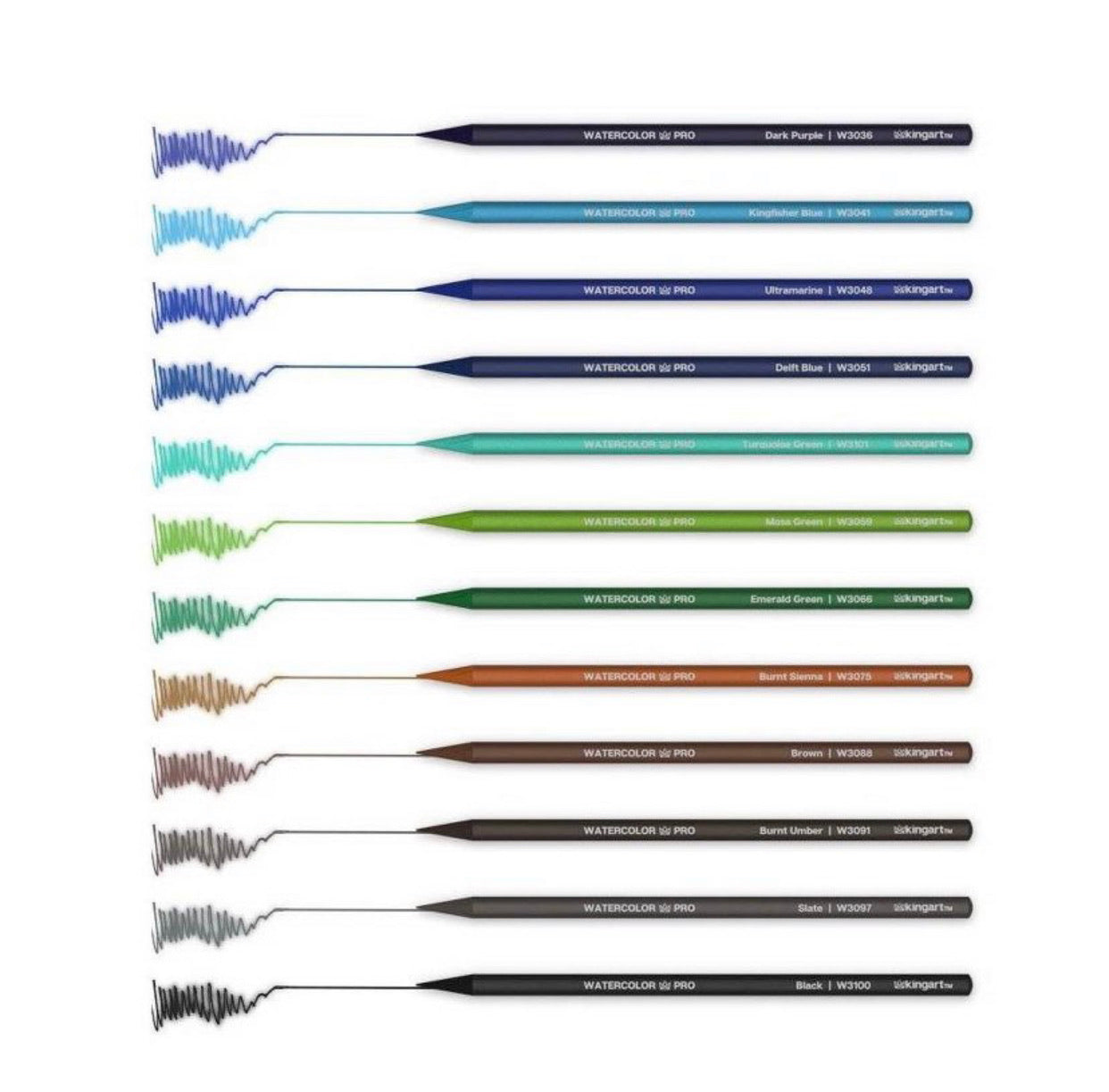 KINGART® PRO Woodless Watercolor Pencils, Set of 24 Colors