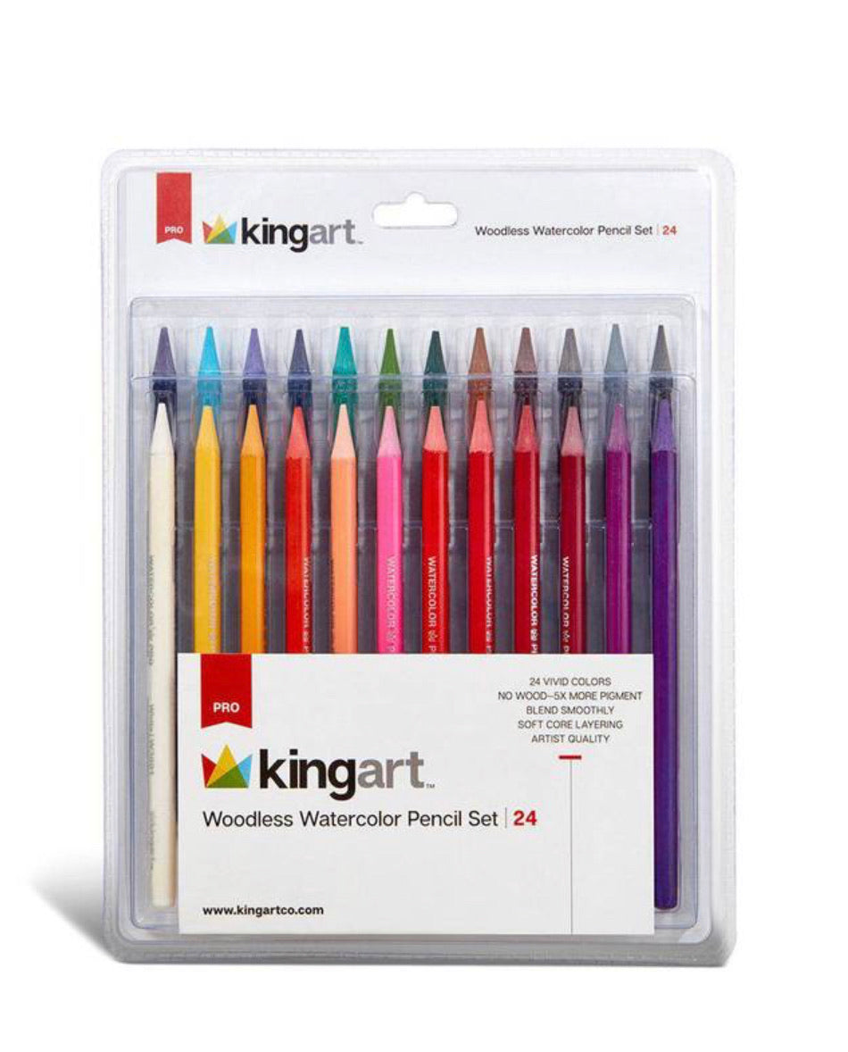 KINGART® PRO Woodless Watercolor Pencils, Set of 24 Colors