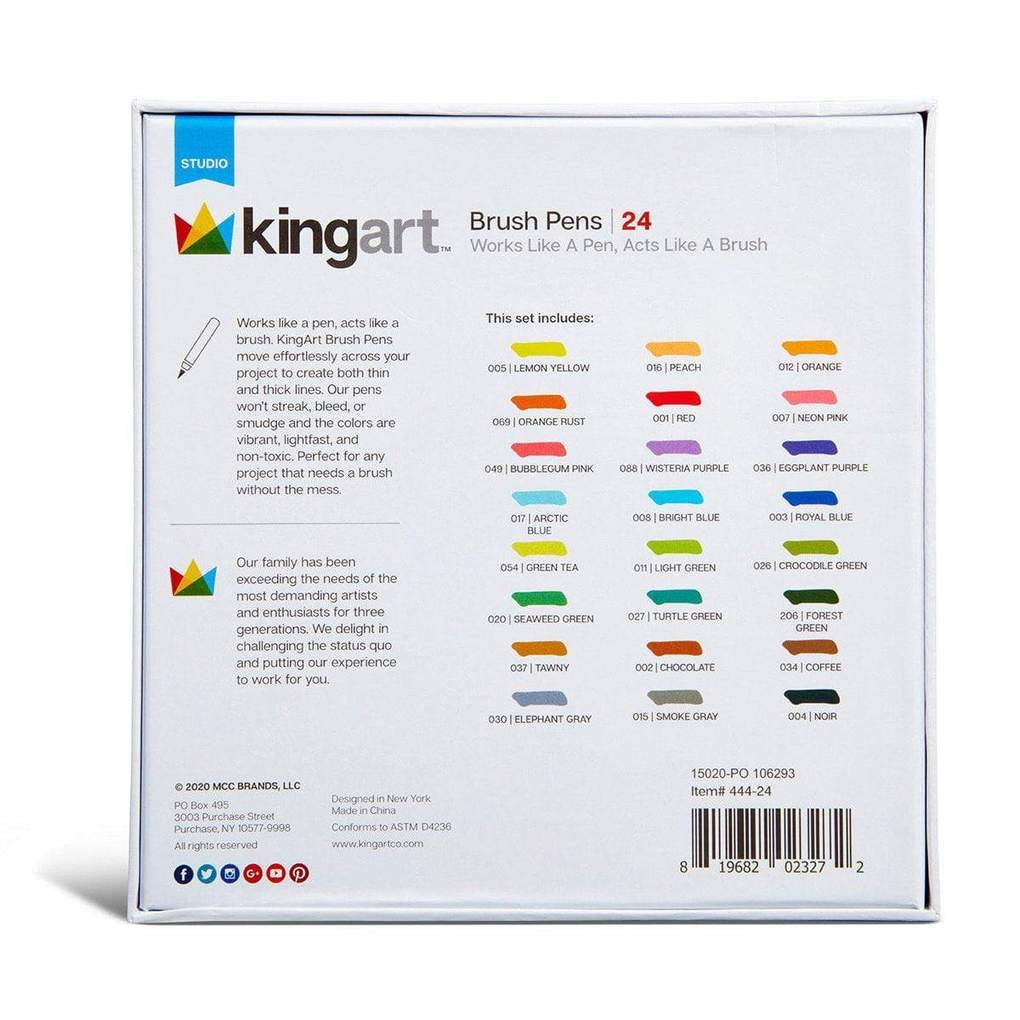 KINGART® Studio Real Brush Watercolor Pens, Set of 24 Unique Colors