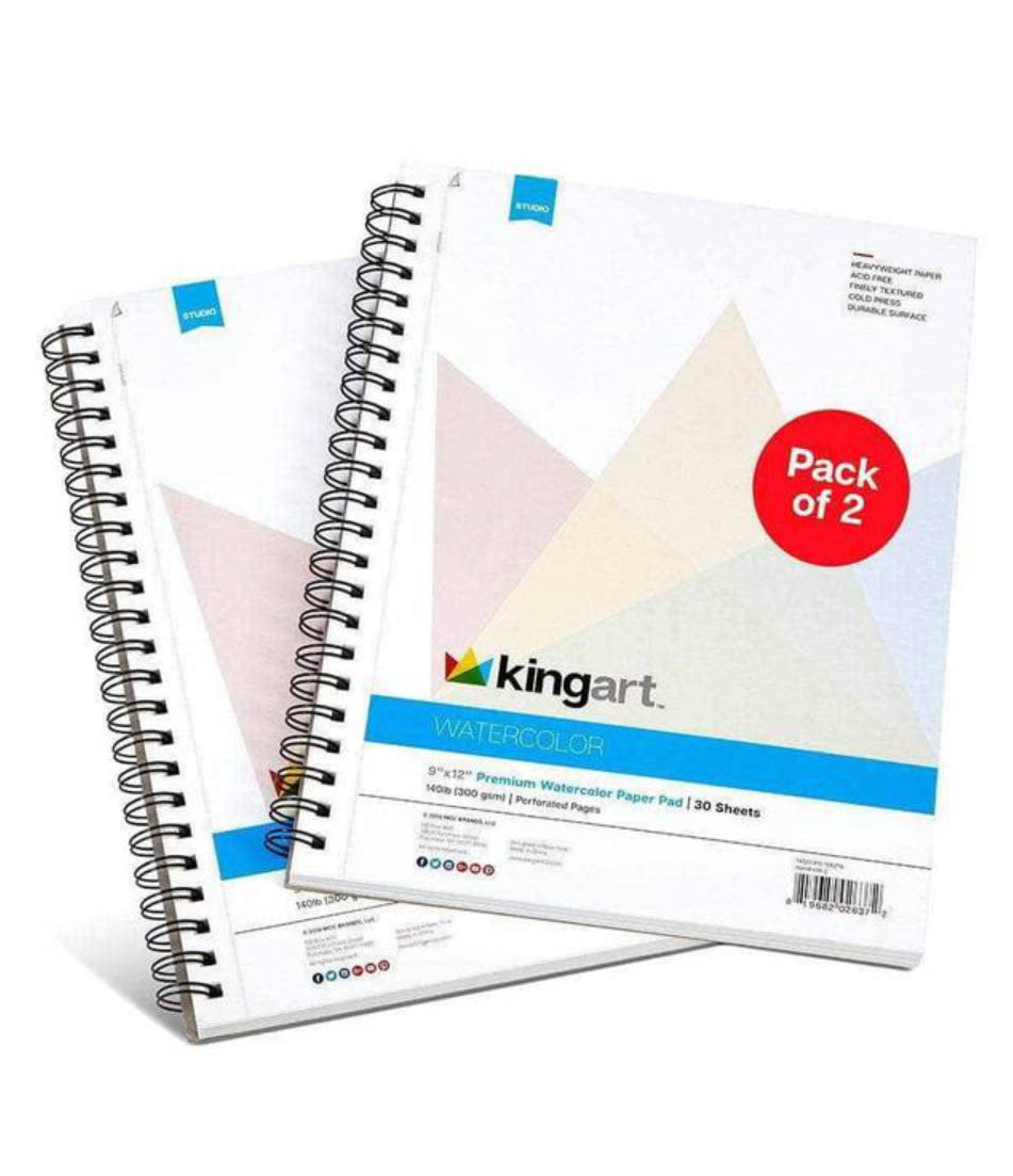 KINGART® Watercolor Paper 2-Pack, Cold Pressed, Acid Free & Perforated, 9 X 12", 30 Sheets (Per Pad)