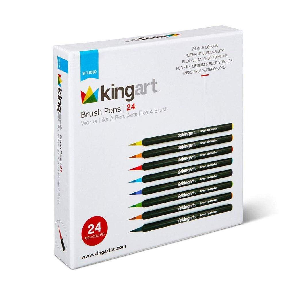 KINGART® Studio Real Brush Watercolor Pens, Set of 24 Unique Colors