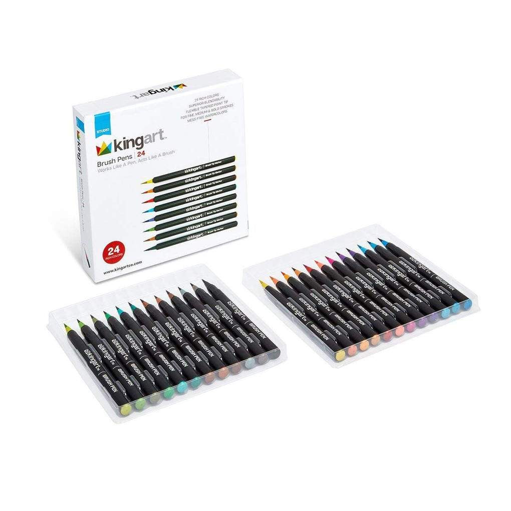 KINGART® Studio Real Brush Watercolor Pens, Set of 24 Unique Colors