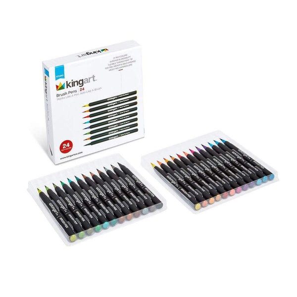 KINGART® Studio Real Brush Watercolor Pens, Set of 24 Unique