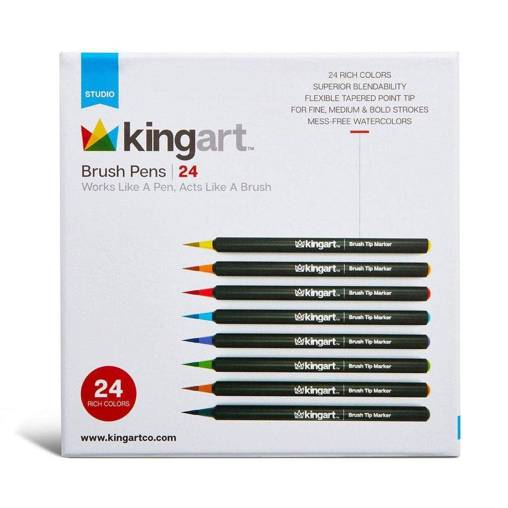 KINGART® Studio Real Brush Watercolor Pens, Set of 24 Unique Colors