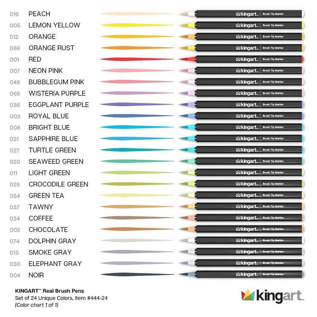 KINGART® Studio Real Brush Watercolor Pens, Set of 24 Unique Colors