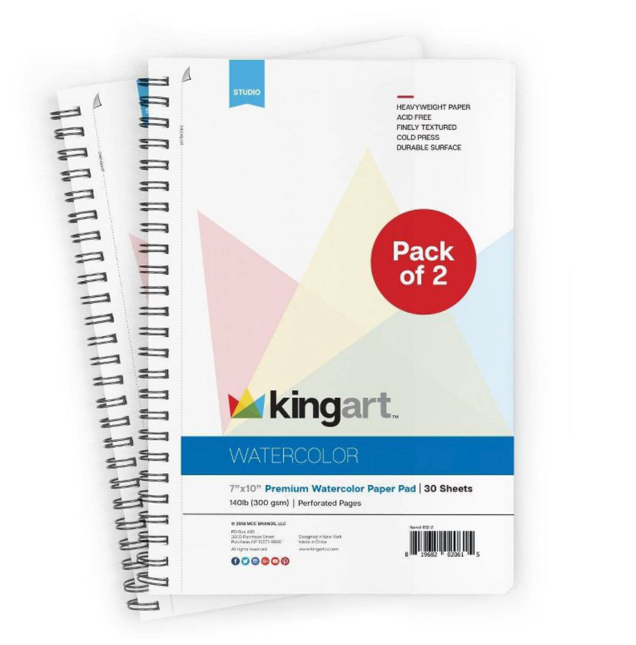 KINGART® Watercolor Paper 2-Pack, Cold Pressed, Acid Free & Perforated, 9 X 12", 30 Sheets (Per Pad)