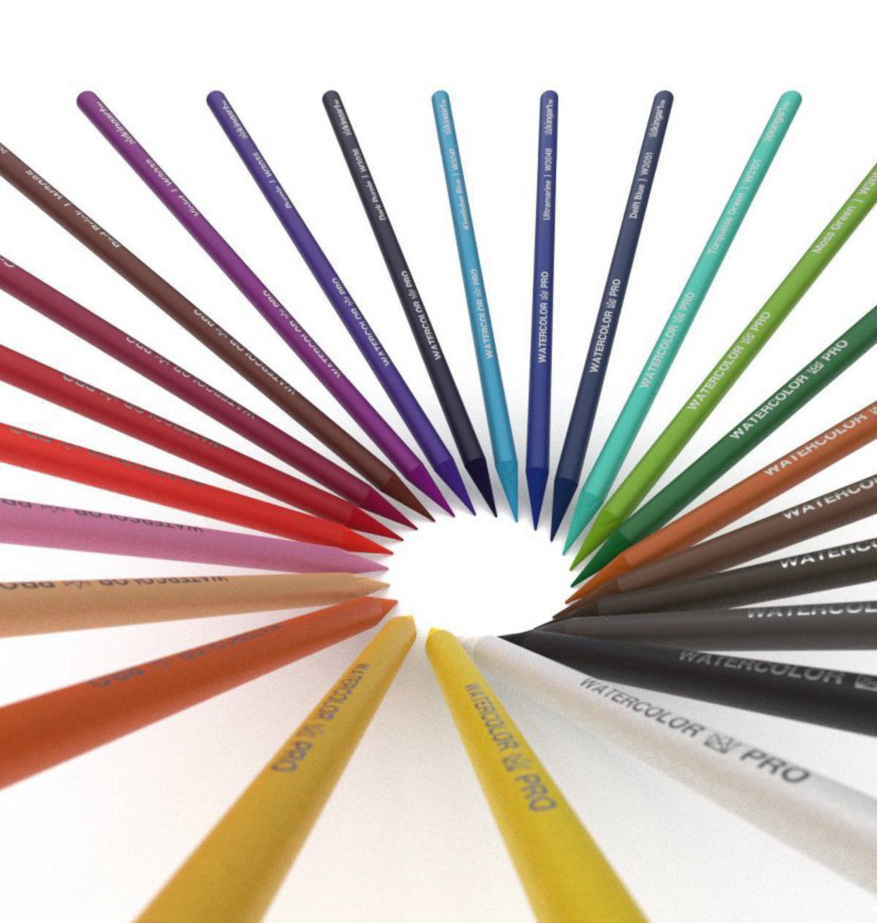 KINGART® PRO Woodless Watercolor Pencils, Set of 24 Colors