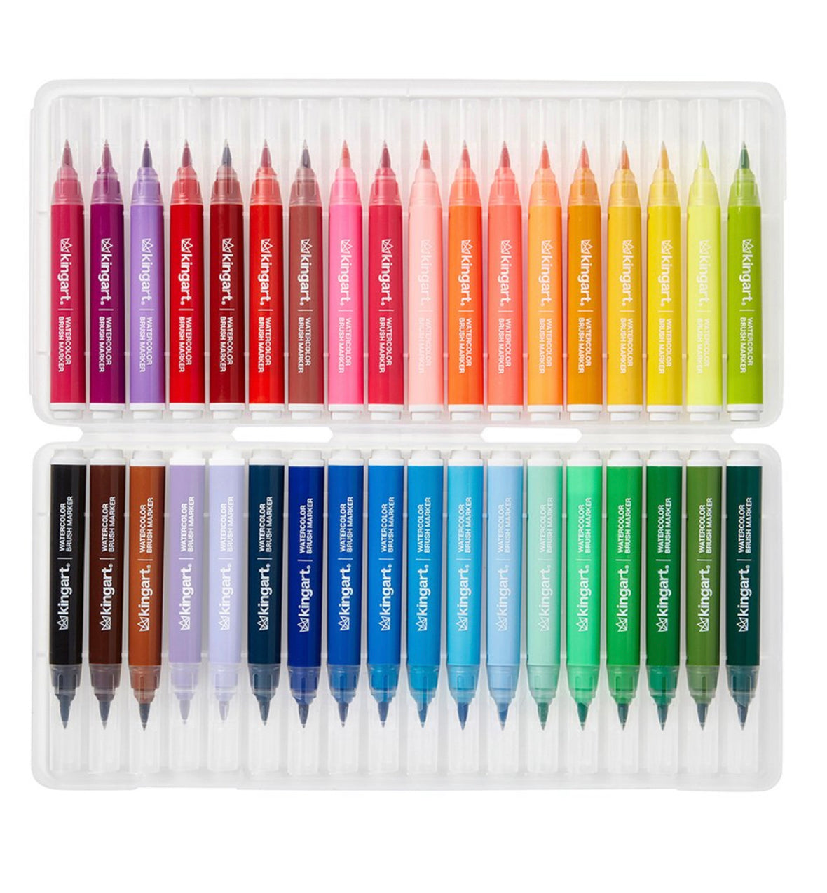 KINGART® Studio Soft Tip Watercolor Brush Marker Set With Case, Set of 36 Unique Colors