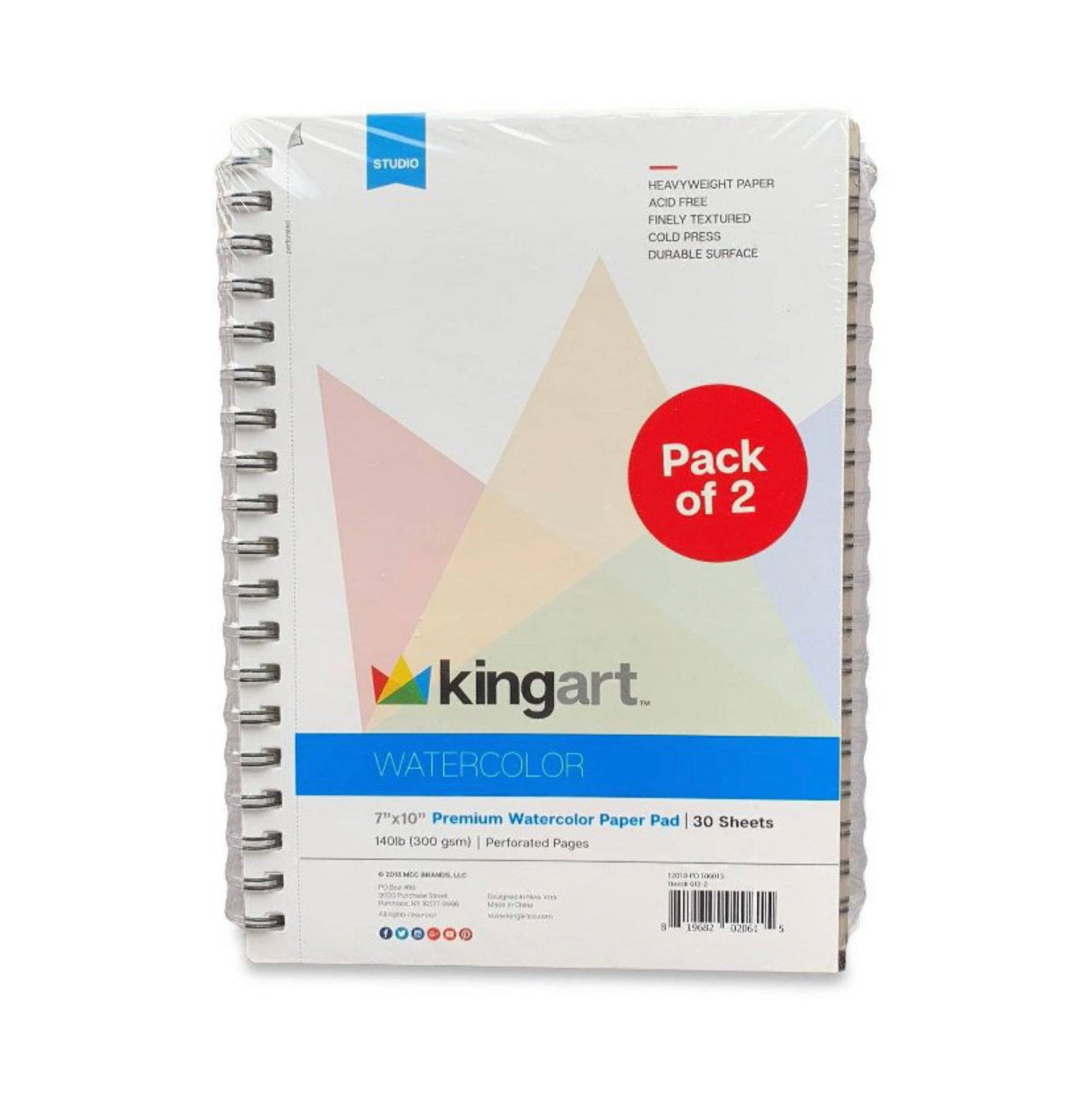 KINGART® Watercolor Paper 2-Pack, Cold Pressed, Acid Free & Perforated, 9 X 12", 30 Sheets (Per Pad)