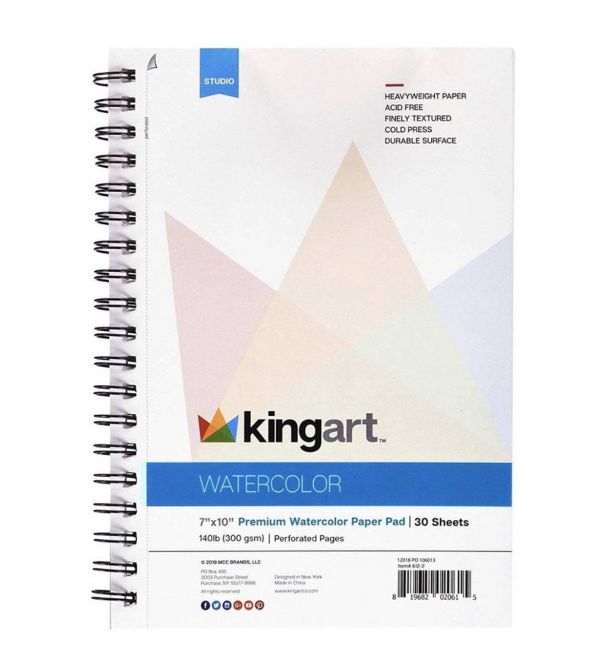 KINGART® Watercolor Paper 2-Pack, Cold Pressed, Acid Free & Perforated, 9 X 12", 30 Sheets (Per Pad)